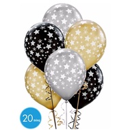 OH- Birthday Decoration Set of 10 round star-printed balloons 35cm