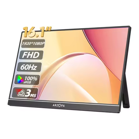 ARZOPA 16.1'' 100% sRGB Portable Monitor 1080P Second Monitor External Screen for MAC Laptop PC Xbox