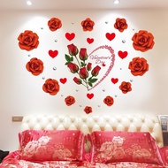 Ready Stock-Rose Wallpaper Stickers Bedroom Flower Wall Warm Living Room Layout Decoration Self-Adhe