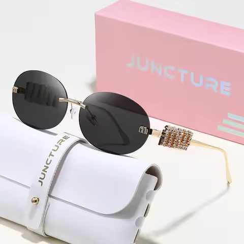 JUNCTURE Oval Frame Sunglasses New Rimless Cut Edge Personality Glasses Fashion Design Sense Small F