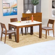 [特價]【艾木家居】麗娜4.3尺石面餐桌椅組(一桌四椅)-柚木色