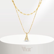 Vnox Double Layered Letter Initial Pendant Necklace Kwintas,Gold Plated Shiny Zircon Alphabet Charm 