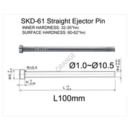 SKD61 Mould Straight Ejector Pin Length 100mm Ø1.0~Ø10.5