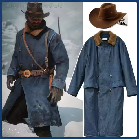 Game Arthur Morgan Coat Cosplay Costumes RDR2 Anime Western Style Hats Mid Model Jackets Halloween F