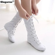Women Canvas Jazz Boots Girls Dance Shoes Kids Stage Performance Shoes Soft Leather Sole Modern Jazz Show Ballroom Ballet Shoes