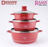 DESSINI 6PCS NON STICK 20/24/28CM ALUMINIUM DIE CAST CASSEROLE WITH GLASS LID