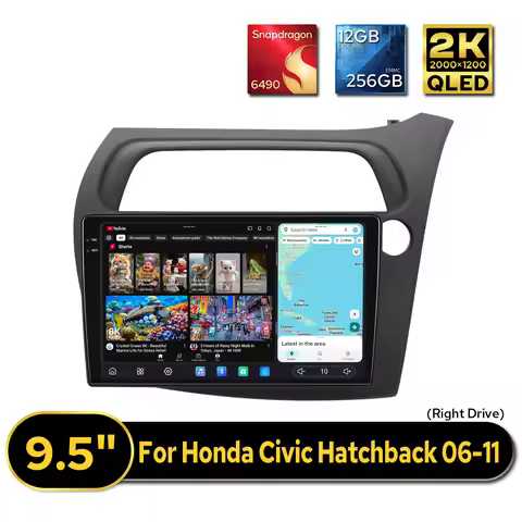 Right Hand Drive Car Radio Stereo for Honda Civic Hatchback 2006-2011 9.5 Inch 2000*1200 12GB 256GB 