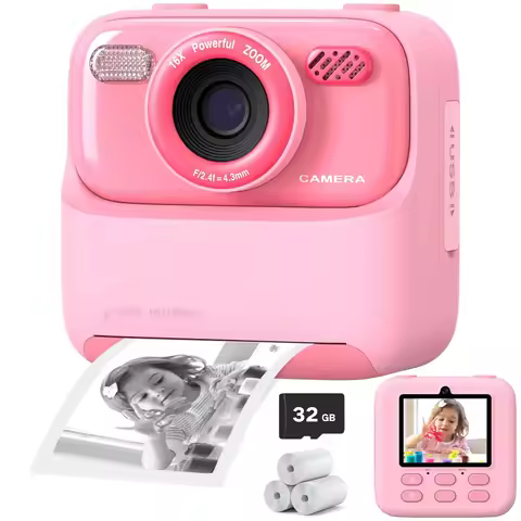 Kids Instant Print Camera 2.8 Inch Dual Lens P79 1080P High-Resolution Video Recording Plastic Kids 