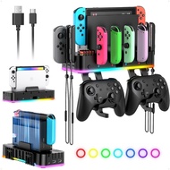 Switch TV Dock Station &amp; Wall Mount for Nintendo Switch/OLED RGB Charging Dock for 4 Joycon Charger Cards Slot Controller Hooks