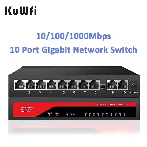 KuWFi 10 Port Gigabit Network Switch 1000Mbps Ethernet Switch RJ45 LAN Hub Desktop Fast Switch for O