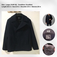 H&M Men's Wool Blend Peacoat - Navy Blue (Size L / EUR 52)