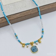 Amazonite Pendant Clavicle Chain Geometric Natural Beaded Non-Fading Necklace Handmade 5OG2