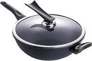 Wok Saucepan Frying pan Non-Stick Pot Maifan Stone Wok Non-Stick pan smokeless Flat Frying pan fire Pot 30cm Frying Pan (Color : Blue) (Black) interesting