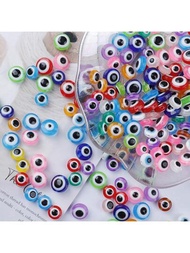 50 Piezas Cuentas Espaciadoras De Ojos Malvados De Mezcla De 8/10 Mm, Cuentas De Resina Turcas En Forma Plana Redonda Para Hacer Pulseras, Collares, Aretes Y Cadenas De Teléfonos