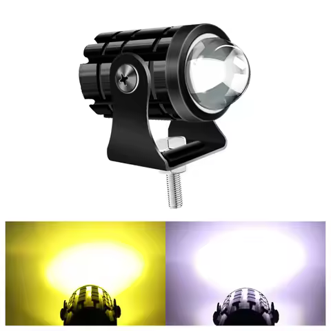 Motorcycle Mini Driving Light LED Headlight Dual Color Led Spotlights Projector Lens Moped Work Ligh