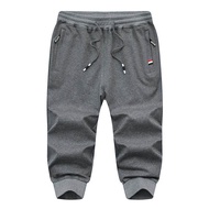 Mens Knitted Sports Pants Cotton Leisure Athletic Seven-Cent Pants 3/4 Cropped Trousers Running Pant