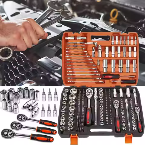 216pcs Orange Multifunctional Car Repair Tool Set with Plastic Storage Box