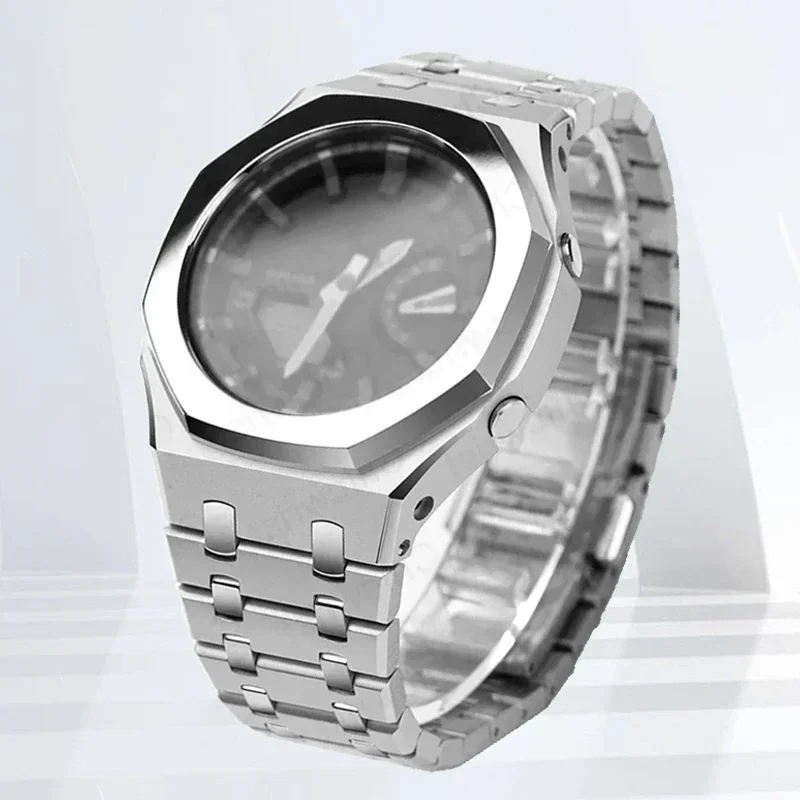 Mod Kit สําหรับ Casioak GA2100 GA2110 กรณีโลหะ Bezel สายยางสําหรับ Casioak GAB2100 2110 การปรับเปลี่
