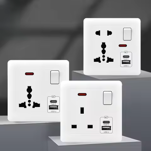 Fast Charging Universal 5-pin Power Outlet UK Standard 13A Wall Outlet with DC 5V 2.1A Type-c USB Ch