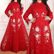Baju Muslim / Gamis Brukat / Dress Muslim Motif Bunga Naomi Merah