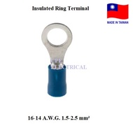 100pcs x Insulated Ring Terminal M6 M8 M10 Stud Size 1.5mm² to 2.5mm² 16-14 AWG Wire Size Blue