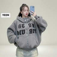 Áo khoác nỉ form rộng thêu chữ NQ30 có nút bấm cổ vải dày mềm mịn nón to rộng tay xỏ ngón cá tính