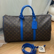 全新LV Keepall 50 拼寶藍色老花旅行袋✨最新晶片款