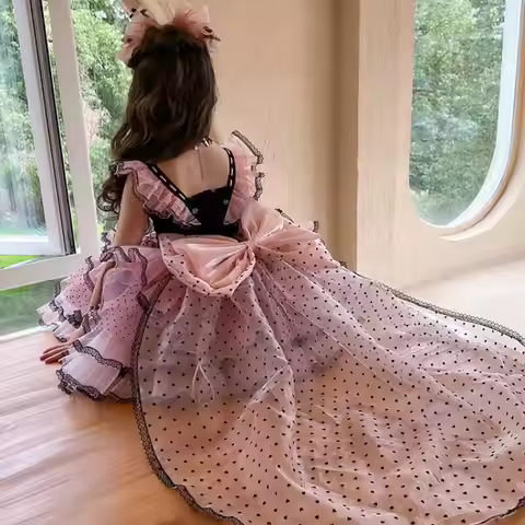 Miniso Kuromi Lolita Princess Dress Summer Children's Cartoon Costume Dress Puffy Skirt Suit Girls K