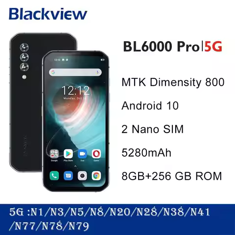 Blackview BL6000 Pro 5G Rugged IP68 Smartphone 8GB + 256GB 6.36" FHD+ 48MP Android 10 5280mAh Wirele