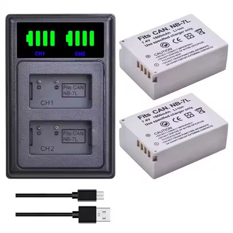 1800mAh NB-7L NB7L Battery + LED Dual Charger Type C Port for Canon PowerShot G10 G11 G12 SX30 is Di