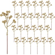 CCINEE Paquete de 24 tallos artificiales de bayas doradas de Navidad, 6.9 pulgadas con purpurina dor