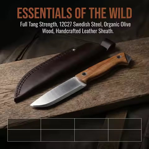 Helle Hella Outdoor Portable Knife - Straight Blade - Olive Wood Handle - Multi-functional Mountaine