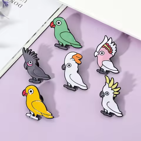 Cute Pretty Parrot Collection Pins Crested Myna Paridae Bird Enamel Brooches Cheap Jewelry Wholesale