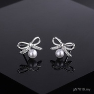 Summer All-Match Diamond-Studded Bow Earrings Earrings Pearl 2021 Pure Silver Female New Style Earri