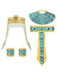 4件女性埃及服飾配件包括埃及公主頭帶，蛇形頭飾，埃及腰帶，手腕帶，適用於女性裝扮