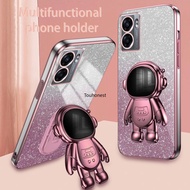Casing For Oppo A57 Case Oppo A77 Case Oppo A77S Case Oppo A93 Case Oppo A2 Pro Case Oppo A73 Case Oppo A83 Case Oppo F17 Pro Case Oppo Reno4 Lite Case Oppo Reno 4F Case Glitter Transparent Shiny Clear Astronaut Stand Soft Phone Cover Cassing Case CM