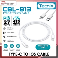 TECNIX CBL-813 TYPE-C to IOS Cable PD27W Fast Charging Data Cable (Type-C to IOS)