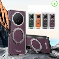 Retro Leather Casing for Vivo X Fold 5 Fold 3 Pro Fold3 Magnetic Cover with 360 Rotating Ring Stand