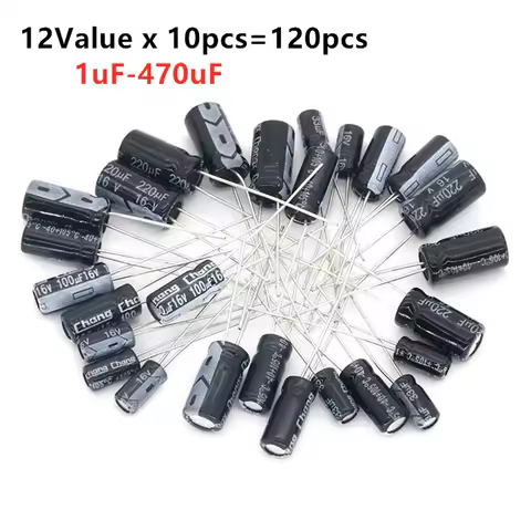 120pcs 12 value kit 1uF-470uF Electrolytic Capacitor Package for arduino 1UF 2.2UF 3.3UF 4.7UF 10UF 