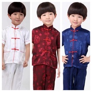 唐裝男童套装 Tang Suit Children Short-Sleeved Children's Clothing Two-Piece Suit Imitation Silk Group Flow