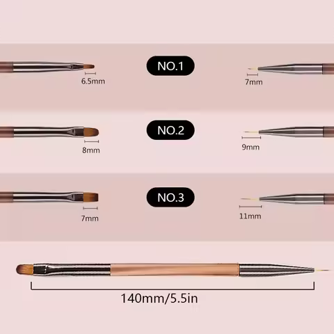 3Pcs Dual-Use Ultra-Thin Manicure Brushes Gel Gradient Nail Art Design Painting Tools with Dual-Line