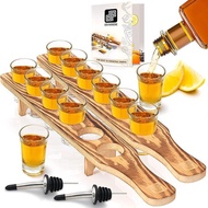 Spirits Tray Wooden Frame Liquor Dispenser Cocktail Mixing Tray Tequila Shot Glasses with Wooden Rac