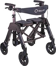 Able Life Space Saver Bariatric Rollator, Heavy Duty Folding 4-Wheel Rolling Walker with Extra Wide Seat and Large 8-inch Wheels for Seniors and Elderly, 500-pound Weight Capacity, Black Walnut