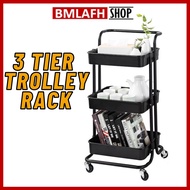 3 Tier Multifunction Storage Trolley Rack Office Shelves Home Kitchen Rack With Plastic Wheel Troli 3 Tingkat