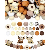 76PCS FIVEIZERO Highland Cow Focal Silicone Beads – Animal Shaped, Brown & White Cow Beads for DIY C