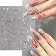 Holographic Gold Silver Butterfly Nail Stickers 3D Laser Design Stars Nail Decals Y2K Fairy Butterfl