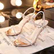 Crystal High Heels Transparent Flat Strap Sandals Thick Heels