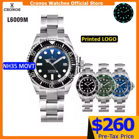 Cronos Automatic Diving Watch Stainless Steel 2000 Meters Water Resistance Professional Diver NH35 L