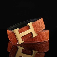 ＜901＞เข็มขัดผู้ชาย H Smooth Buckle เยาวชนขนาดกลาง Han Chao แฟชั่นสบาย ๆ กางเกงยีนส์ผู้ชายเข็มขัดหนัง