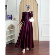 Zaira Sakura Dress Maxy Gamis Muslim Wanita Modern Matt Silk Mix Brukat Premium OOTD Pesta Kondangan
